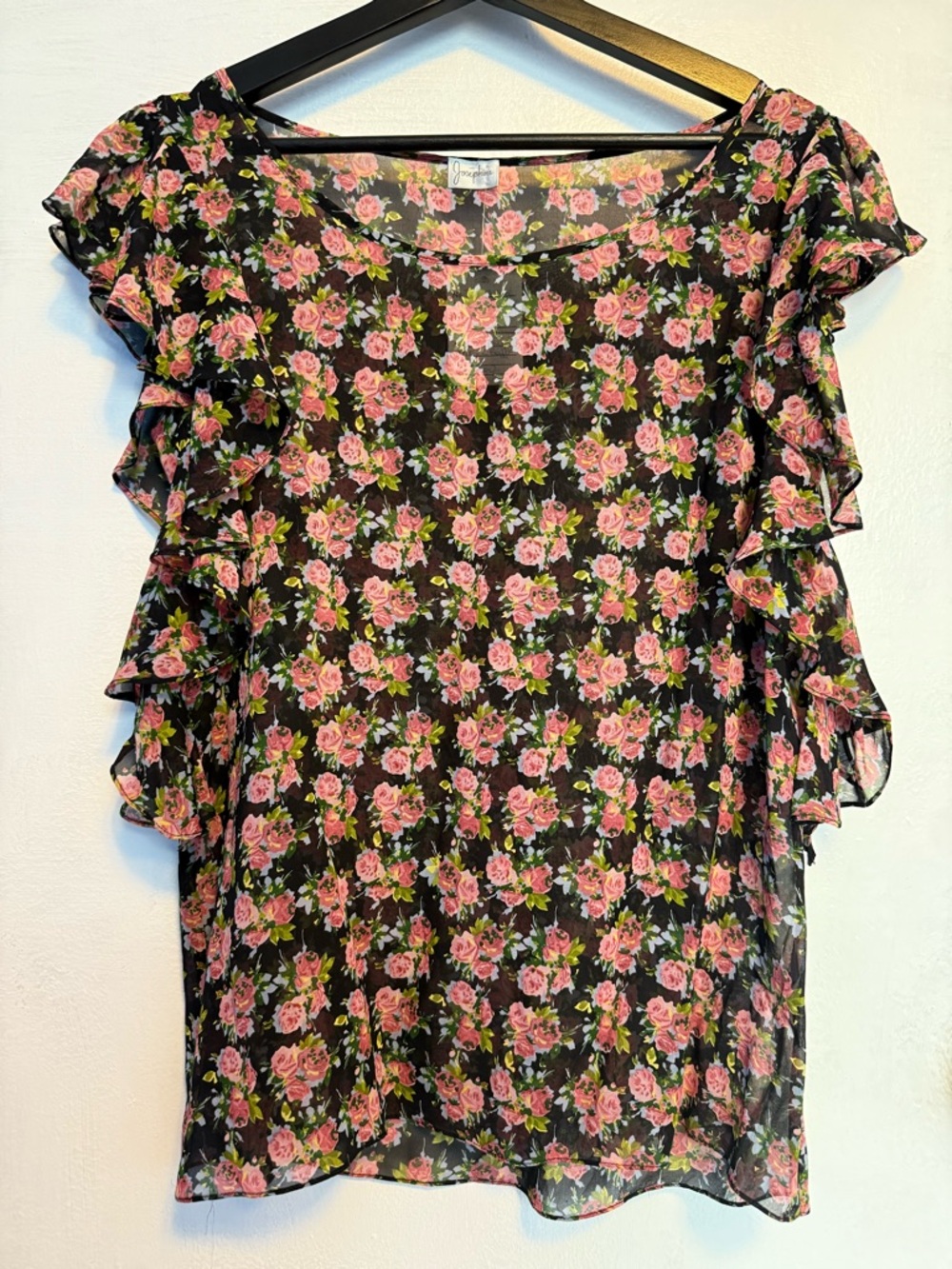 Vintage 100% Silk Made in New York Floral Ruffle Sleeve Blouse
